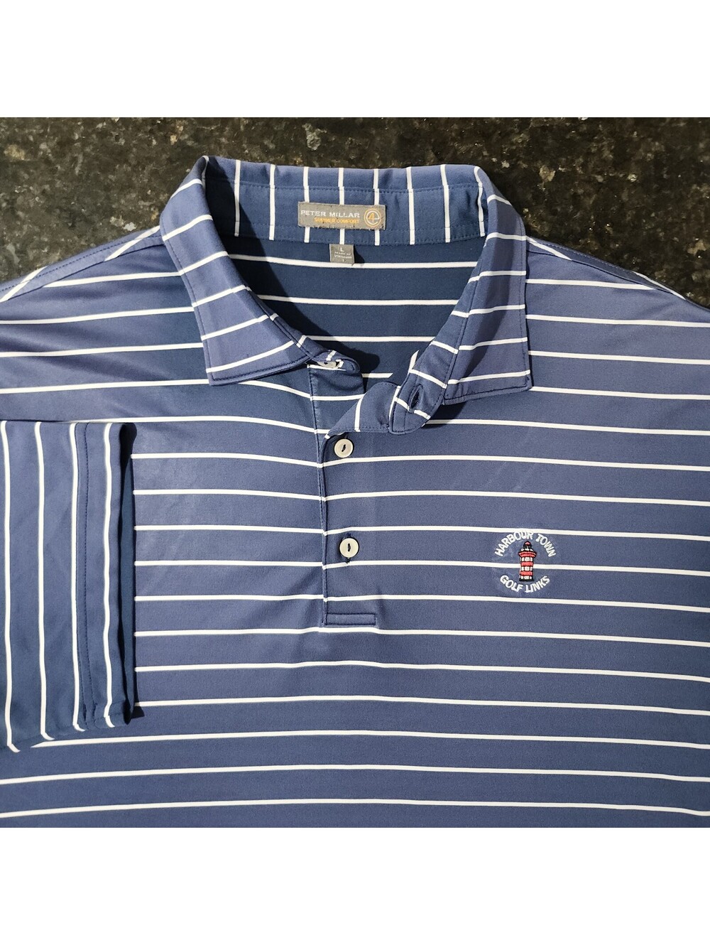 Peter Millar Summer Comfort Harbour Town Links Golf Polo Striped Preppy FADED